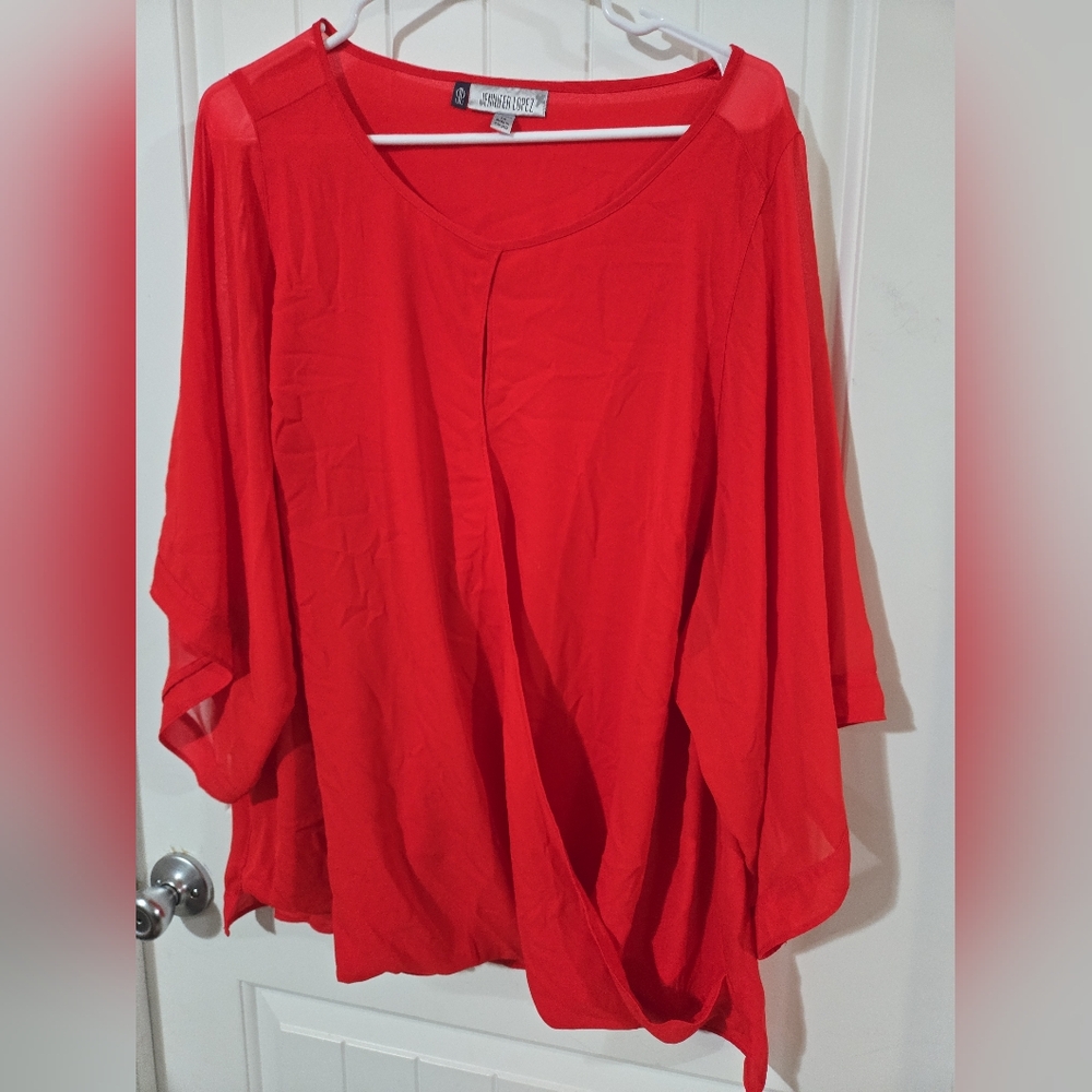 Jennifer Lopez Blouse Women’s 1X Red Sheer Flowing Tunic Top